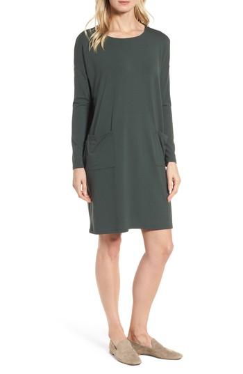 Petite Women's Eileen Fisher Jersey Ballet Neck Shift Dress P - Green