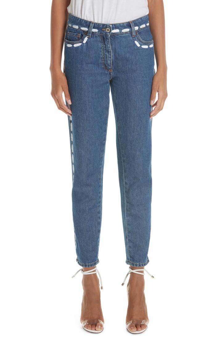 Women's Moschino Dotted Line Straight Leg Jeans Us / 40 It - Blue