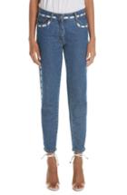Women's Moschino Dotted Line Straight Leg Jeans Us / 40 It - Blue