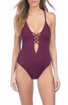 Women's Kenneth Cole New York Sexy Solid One-piece Swimsuit - Burgundy