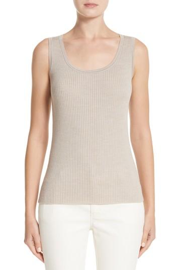 Women's Lafayette 148 New York Metallic Trim Modern Ribbed Tank, Size - Beige