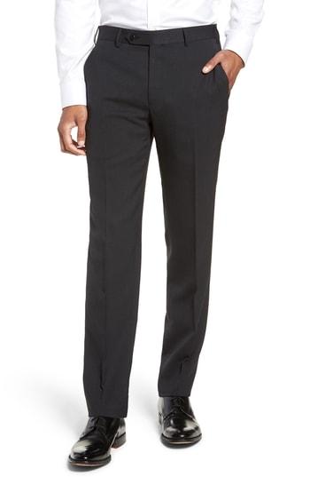 Men's Zanella Curtis Flat Front Stretch Wool Blend Trousers - Black