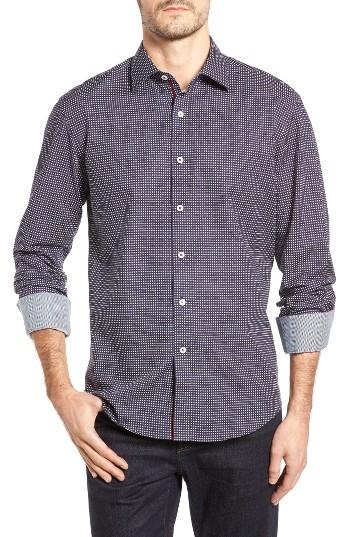 Men's Bugatchi Shaped Fit Diamond Print Sport Shirt - Blue