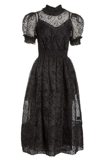Women's Simone Rocha Smocked Waist Floral Organza Dress Us / 10 Uk - Black