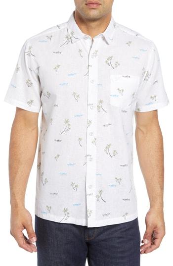 Men's Kahala Local Time Print Linen & Cotton Sport Shirt - White