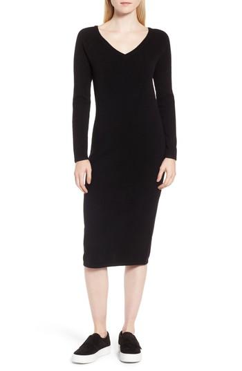 Women's Nordstrom Signature Cashmere Blend V-neck Midi Dress - Black