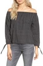 Women's Madewell Plaid Off The Shoulder Top, Size - Black