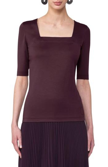 Women's Akris Punto Square Neck Tee - Burgundy