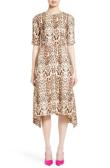 Women's Adam Lippes Ocelot Print Wool Midi Dress - Brown