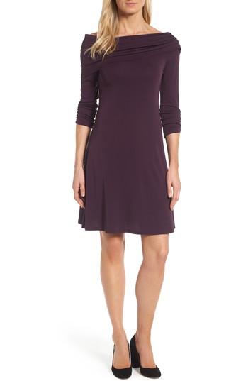 Petite Women's Karen Kane Jackie Drape Neck Jersey Dress P - Purple