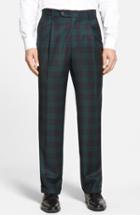 Men's Berle Pleated Plaid Wool Trousers X Unhemmed - Green