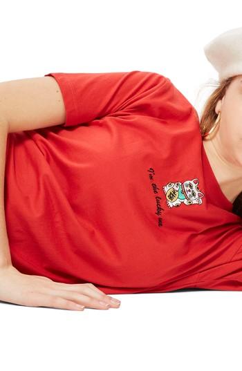 Women's Topshop By Tee & Cake Lucky Cat T-shirt Us (fits Like 0) - Red