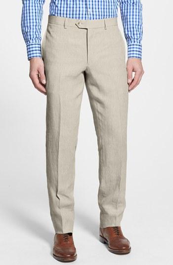 Men's Nordstrom Men's Shop Flat Front Slim Leg Linen Trousers