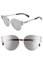 Women's Moschino 61mm Special Fit Cat Eye Sunglasses - Silver/ Black