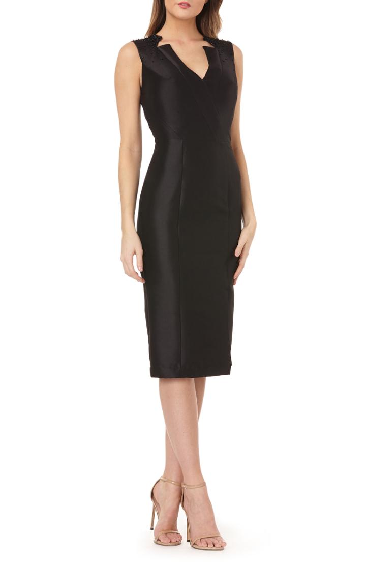 Women's Kay Unger Bead Embellished Mikado Cocktail Dress