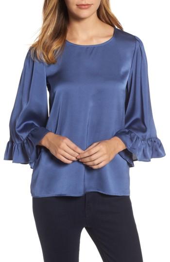 Women's Bobeau Ruffle Sleeve Satin Top, Size - Blue