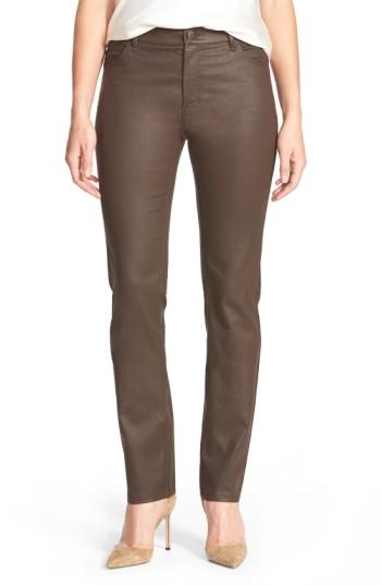 Women's Lafayette 148 New York Waxed Denim Slim Leg Jeans - Brown