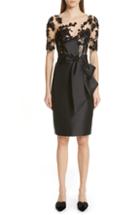 Women's Badgley Mischka Bow Waist Lace Bodice Sheath Evening Dress - Black