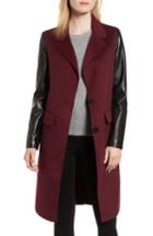 Women's Lamarque Leather Sleeve Wool Topcoat - Burgundy