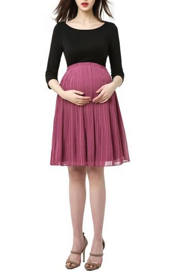 Women's Kimi And Kai Marie Colorblock Pleat Skirt Maternity Dress - Black
