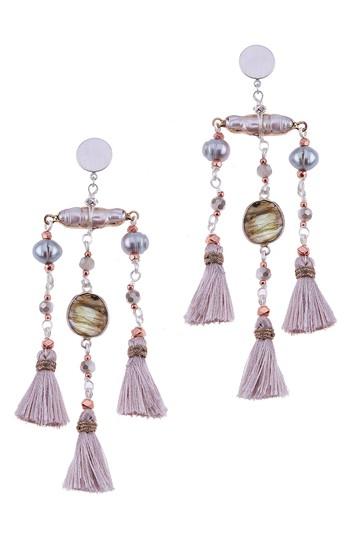 Women's Nakamol Design Labradorite & Freshwater Pearl Triple Mini Tassel Earrings