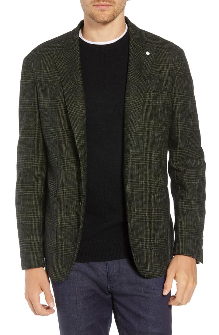 Men's L.b.m 1911 Classic Fit Plaid Cotton Blend Sport Coat Us / 48 Eu R - Green