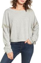 Women's Blanknyc Beaded Fringe Crop Sweatshirt - Grey