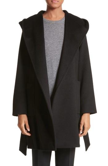 Women's Max Mara Rialto Hooded Camel Hair Coat - Black