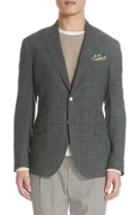Men's Eleventy Platinum Trim Fit Plaid Wool Blend Sport Coat Us / 48 Eu R - Green