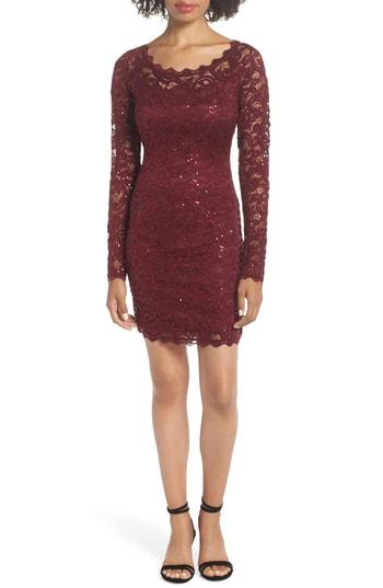 Women's Sequin Hearts Sequin Lace Sheath Dress - Burgundy