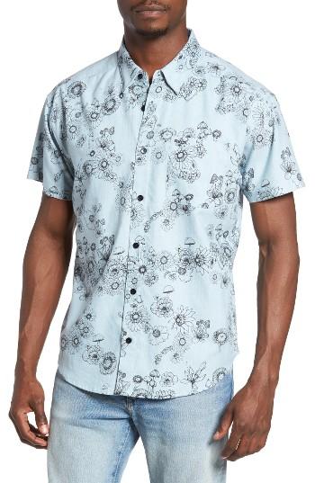 Men's Rvca Print Woven Shirt, Size - Blue