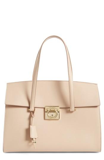 Salvatore Ferragamo Large Smooth Leather Satchel - Beige