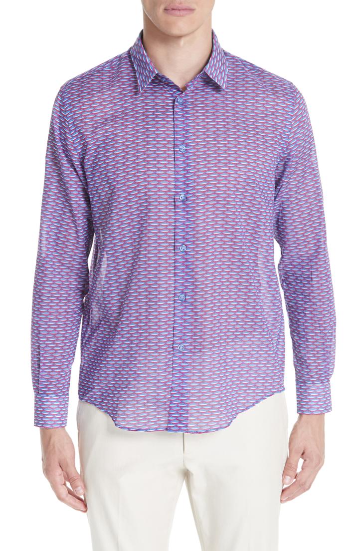 Men's Vilebrequin Marbella Voile Print Sport Shirt - Red