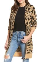Women's Bp. Long Leopard Jacquard Cardigan, Size - Beige