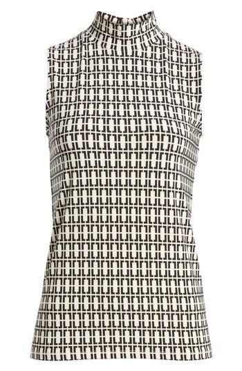 Women's Anne Klein New York Printed Sleeveless Mock Neck Top, Size - Black