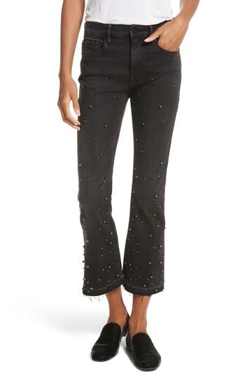 Women's Frame Raw Edge High Rise Embellished Crop Jeans - Grey