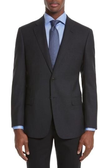 Men's Armani Collezioni Trim Fit Check Wool Sport Coat S Eu - Blue