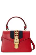 Gucci Mini Sylvie Top Handle Leather Shoulder Bag - Red