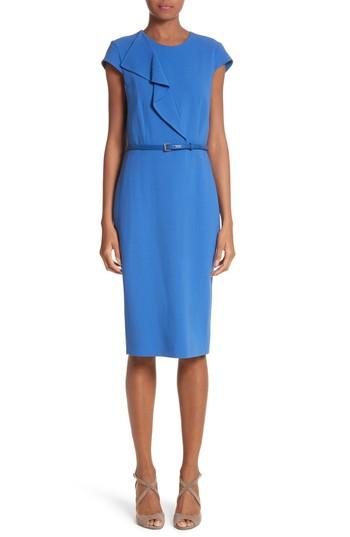 Women's Max Mara Zarina Ruffle Stretch Wool Dress - Blue