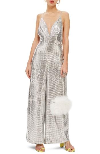 Women's Topshop Sequin Jumpsuit Us (fits Like 2-4) - Metallic