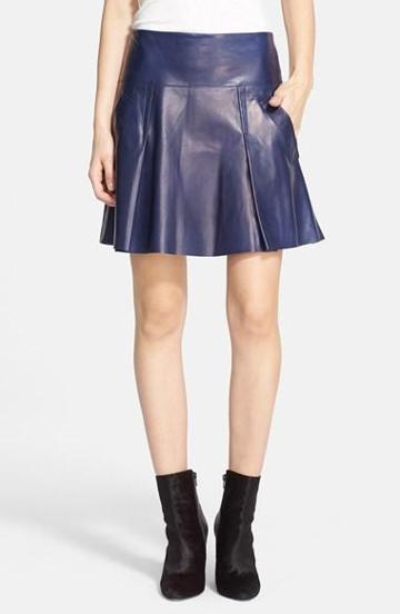 Vince Drop Waist Pleated Leather Skirt