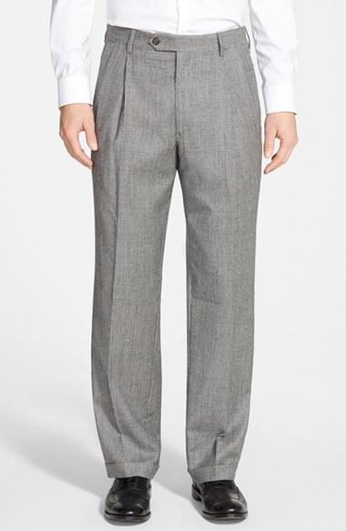 Men's Berle Pleated Plaid Wool Trousers X 32 - Grey