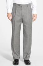 Men's Berle Pleated Plaid Wool Trousers X 32 - Grey
