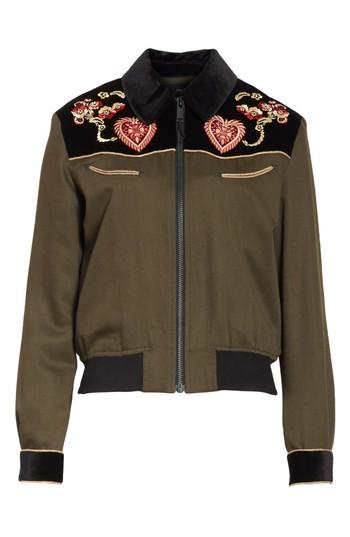 Women's The Kooples Contrast Embroidery Bomber Jacket