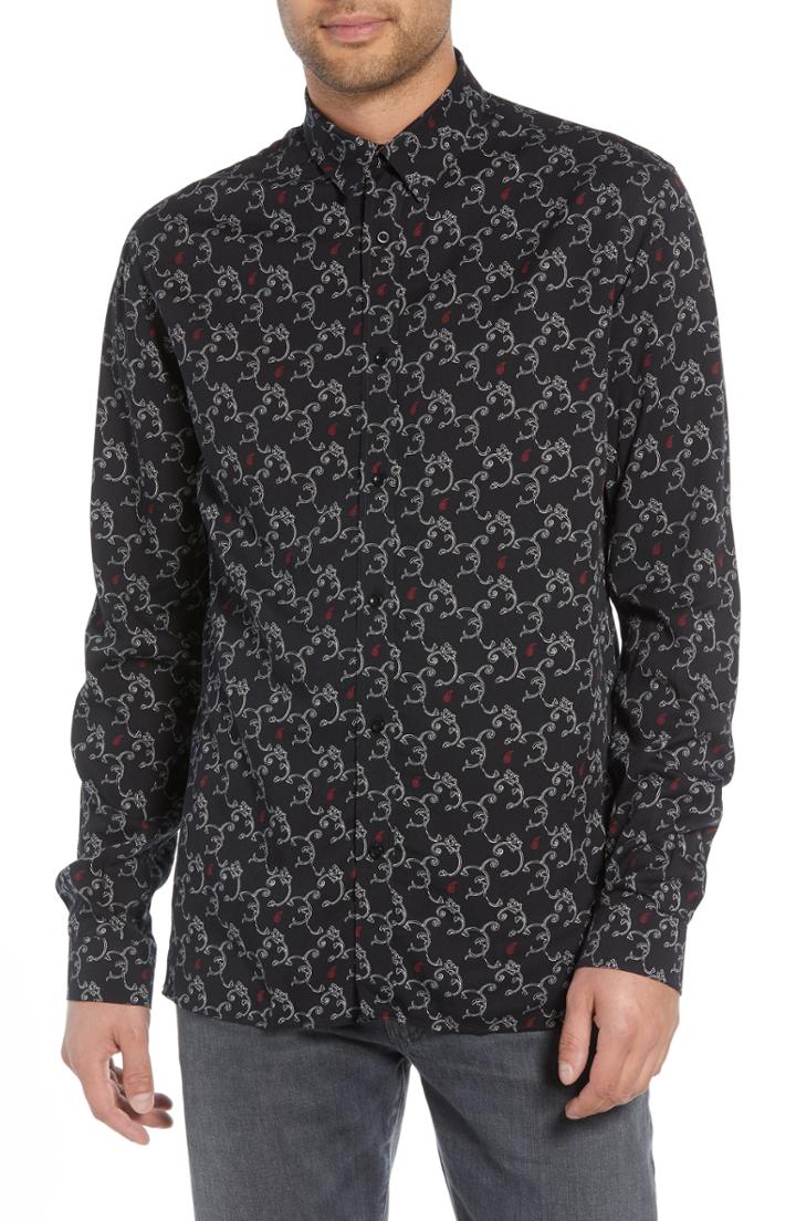 Men's The Kooples Print Sport Shirt /x-large - Black