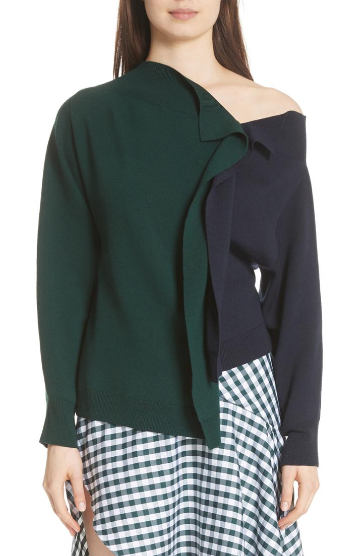 Women's Monse Bicolor Asymmetrical Sweater - Green