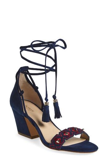 Women's Botkier Penelope Embroidered Ankle Wrap Sandal .5 M - Blue