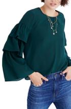 Women's Madewell Ruffle Sleeve Silk Top - Green