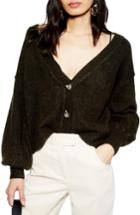 Women's Topshop Horn Button Crop Cardigan Us (fits Like 14) - Green