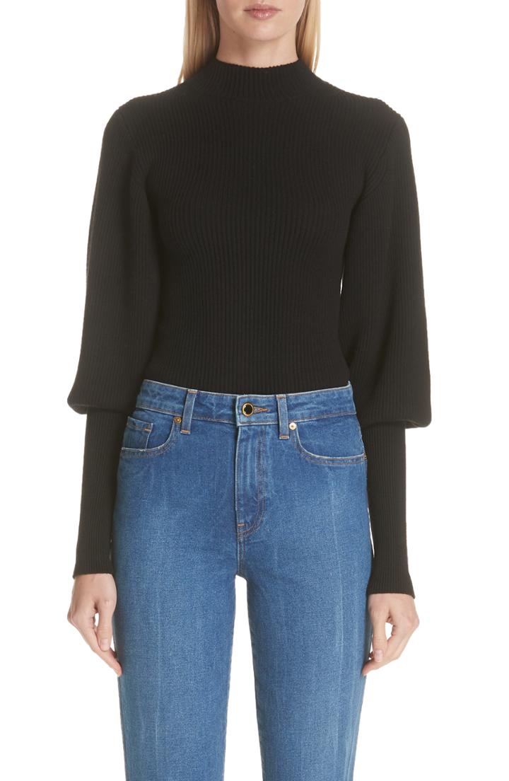 Women's Khaite Puff Sleeve Merino Wool Sweater - Black
